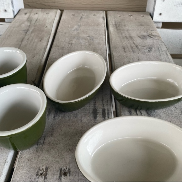Hall Ceramic 6 Pc (3) 2081 Olive Green Boston Baker Dish (3) 352 Ramekin Cups - Picture 16 of 16